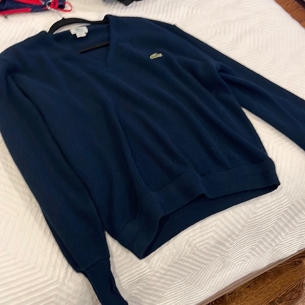 Vintage Lacoste V-Neck Sweater Navy Blue
